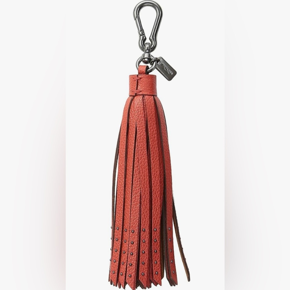 Coach Long Tassel Bag Charm Keychain in Red Leather